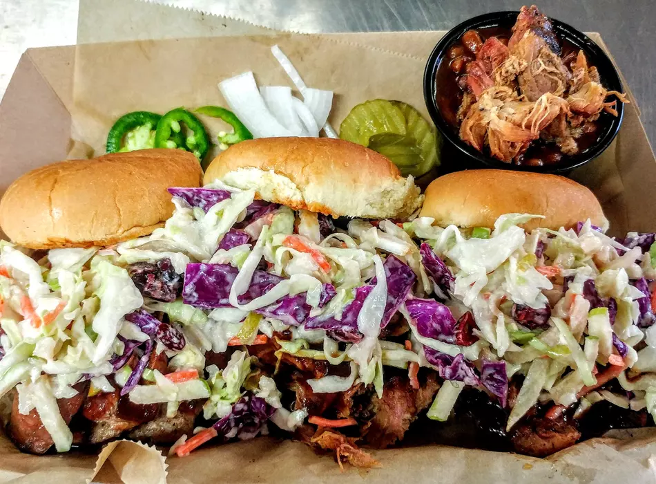 Pulled Pork Sliders Topped with Green Apple & Pear Coleslaw