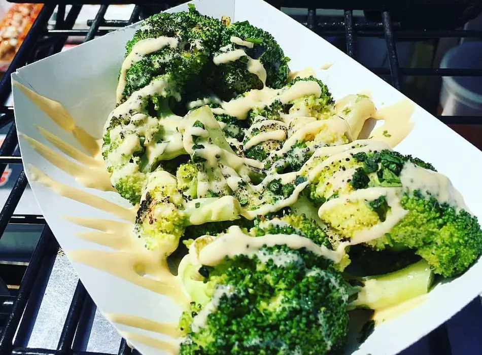 Charred Broccoli Topped with Cheddar Mornay