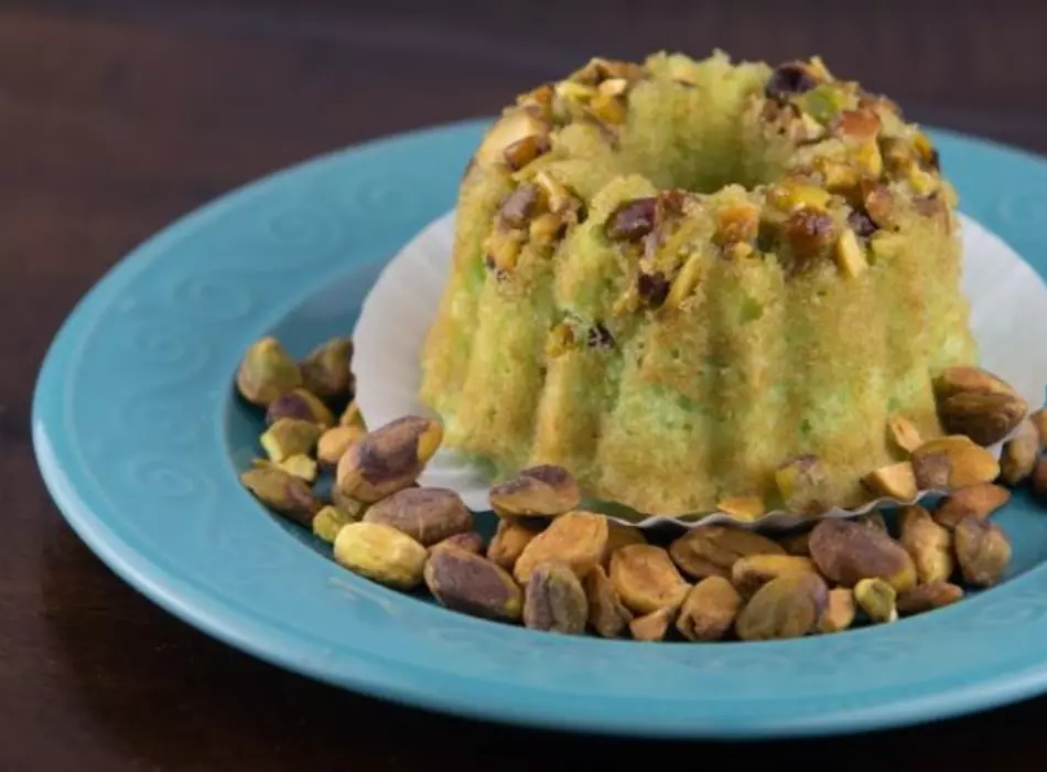 Pistachio Bundt Cake infused wit a rich Pecan Liqueur