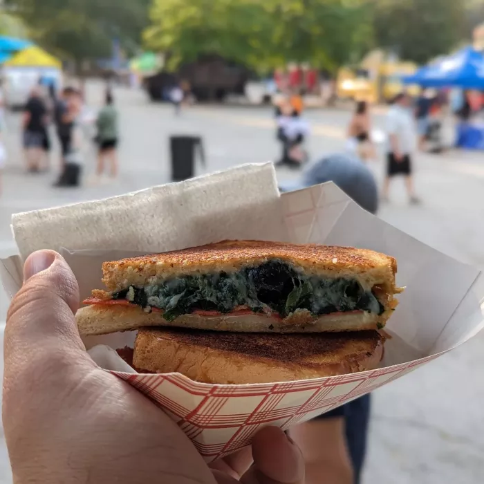 Spinach Pie - Provolone, Marinated Spinach, Black Olives, Pepperoni