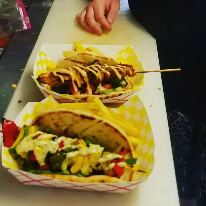 Peruvian Grilled Chicken Skewer on flatbread