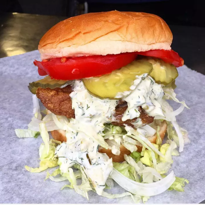 Special! Fried Amberjack Sandwich...Charred Jalapeno-Dill Tartar Sauce + Lettuce + Tomato + Onions + Pickles