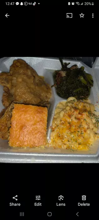 Smothered Porkchop Greens, Mac&amp;Cheese and Corn Bread