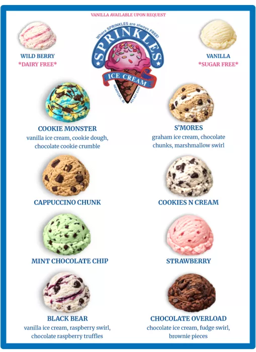 Sprinkles Ice cream RI mobile menu